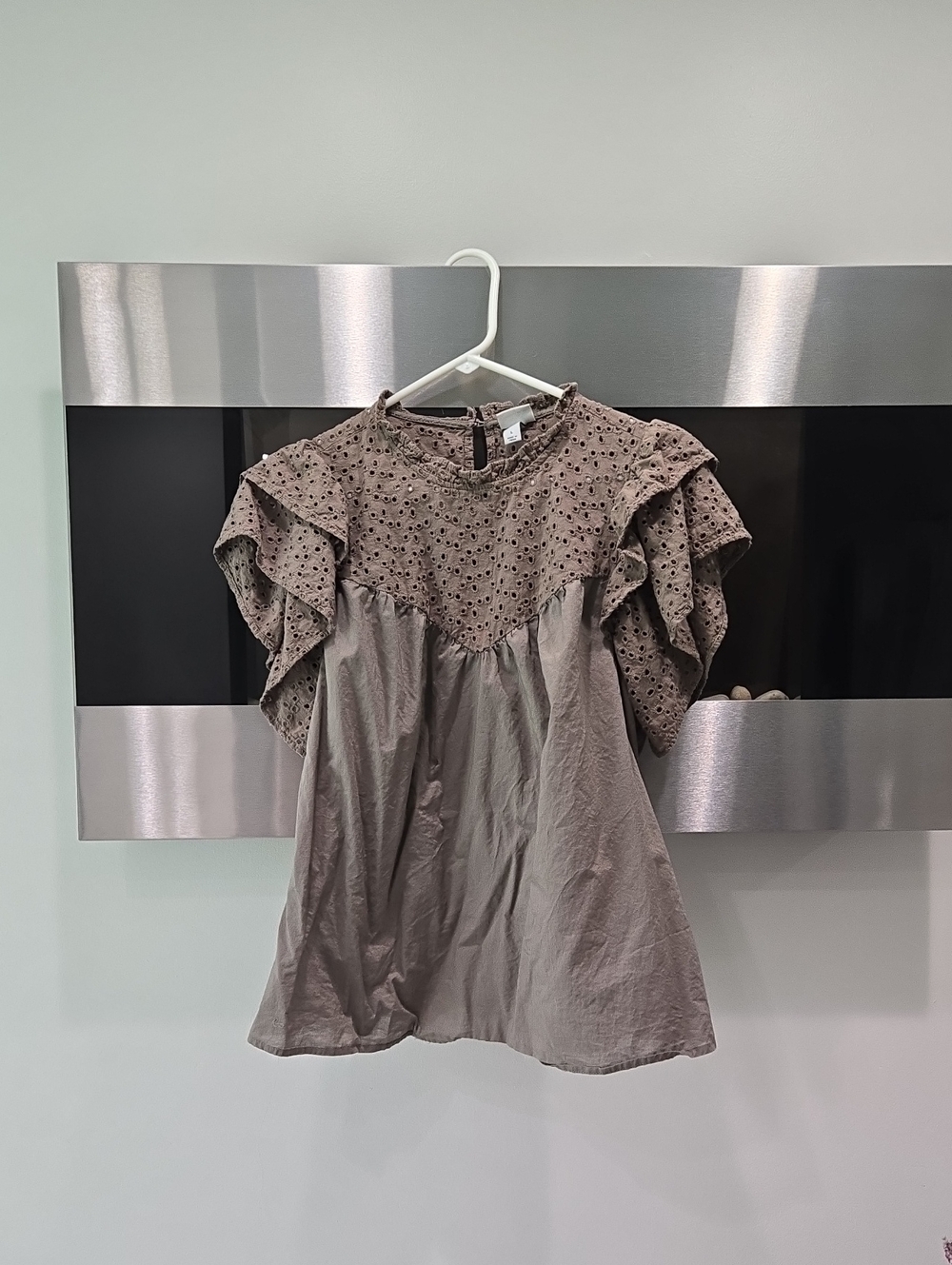 A new day Eyelet Ruffle Blouse - Taupe